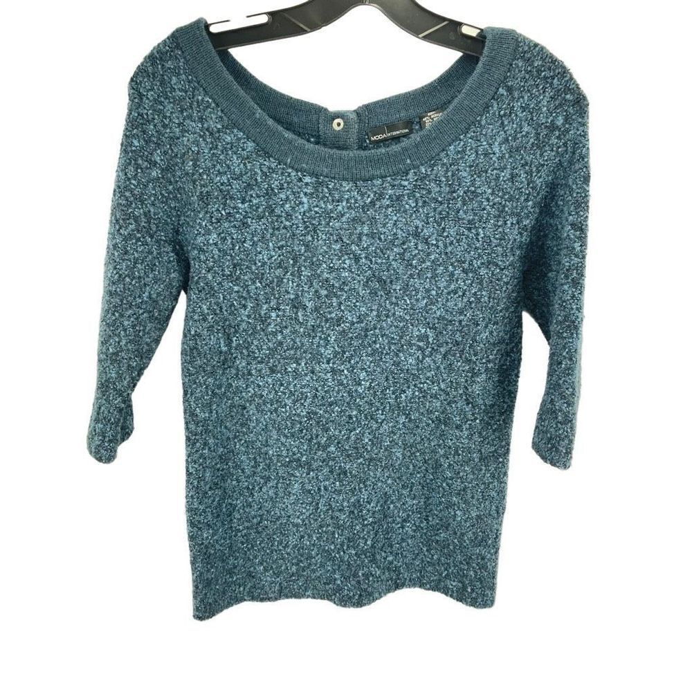 Moda International Womens Half Sleeve Sweater Acrylic Wool Navy Blue Size Large